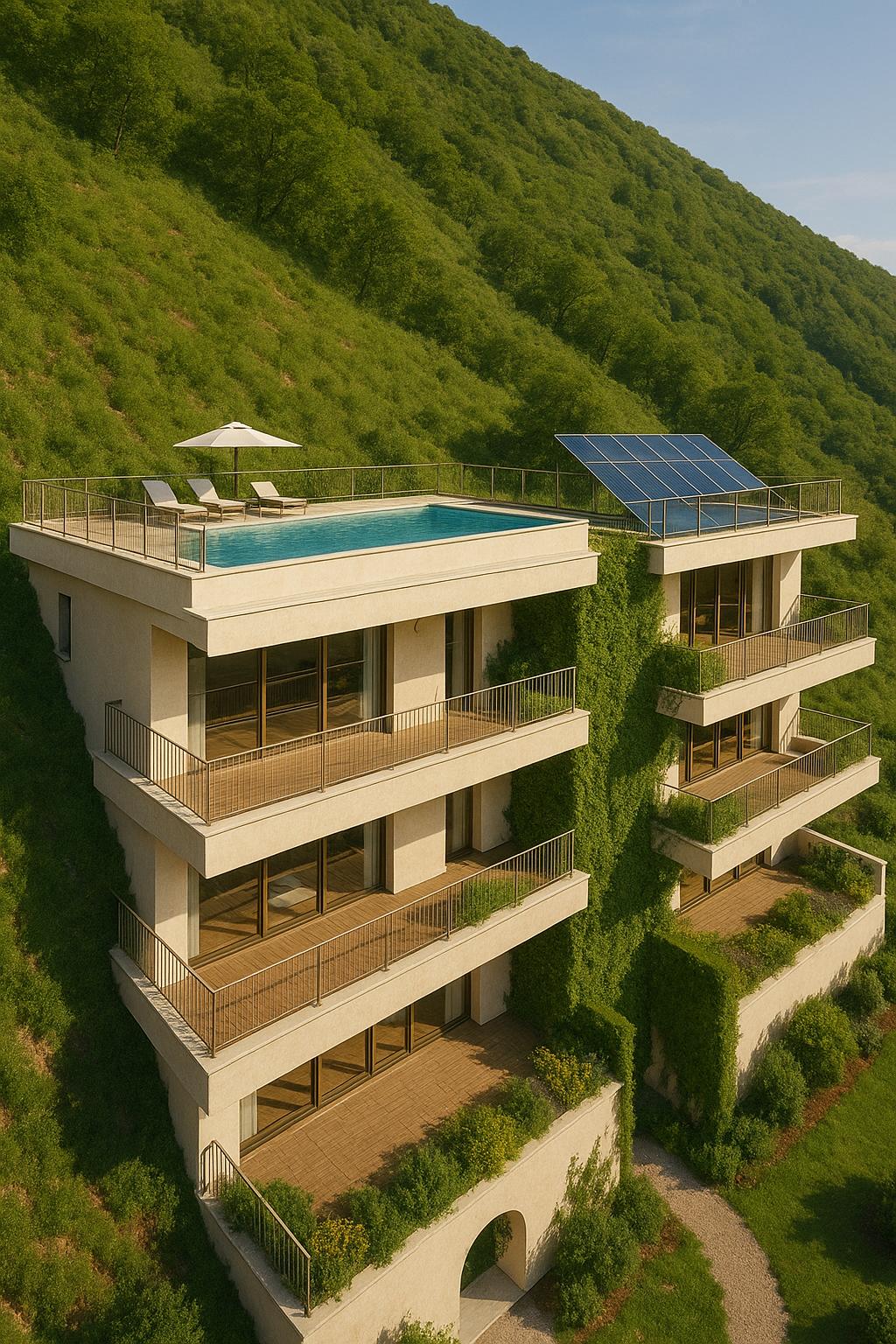 Terrasses-jardins décalées dans un immeuble-villa